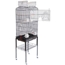 Gabbia Voliera per Uccelli Nera per Pappagalli con Tetto Apribile 46x35x148 cm