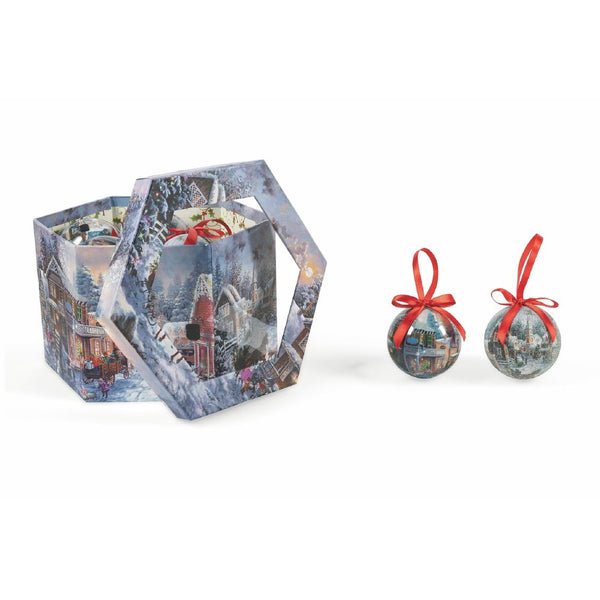 online Set 14 Palle di Natale Ø7,5 cm in Polyfoam con Box Villaggio Innevato