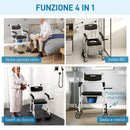 Sedia a Rotelle con WC Impermeabile 4 in 1 53x97x 97 cm in Alluminio e Plastica Nero   