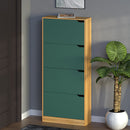 Scarpiera 4 Ante 63x24x150 cm Ripiani Doppia Profondità in MDF Quercia e Verde 
