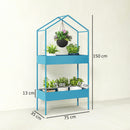 Portavasi a 2 Livelli 75x35x150 cm a Forma di Casetta con Gancio in Metallo Blu Verde      