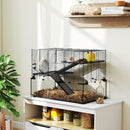 Gabbia per Criceti a 3 Livelli 76.5x48.5x54.5 cm con Base in Vetro Temperato Ruota e Accessori Nero      