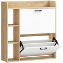 Scarpiera Slim 83x24x90,5 cm con 2 Cassetti Ribaltabili e 3 Vani Aperti Capacità 15 Scarpe Color Legno e Bianco      