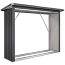 Capanno Portalegna Legnaia da Esterno 213x66.5x150 cm Base Rialzata e Tetto Inclinato in Acciaio Grigio Scuro      