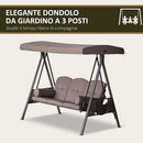 Dondolo da Giardino 3 Posti 208x121x172 cm con Tetto Regolabile Portabicchieri e Cuscini Marrone      