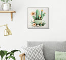 Stampa su Tela Laccata con Cornice Vasetto Cactus 40x2,8x40 cm in Pino e Tela e Plastica      