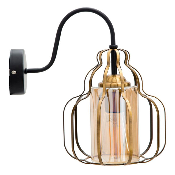 Lampada da Muro Iron Class 21x30x32 cm in Ferro e Vetro Oro e Nero acquista