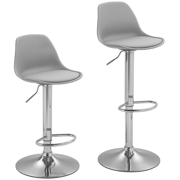 Set 2 Sgabelli da Bar 38x42x82-104 cm con Schienale e Poggiapiedi in PP Pelle PU e Acciaio Grigio sconto
