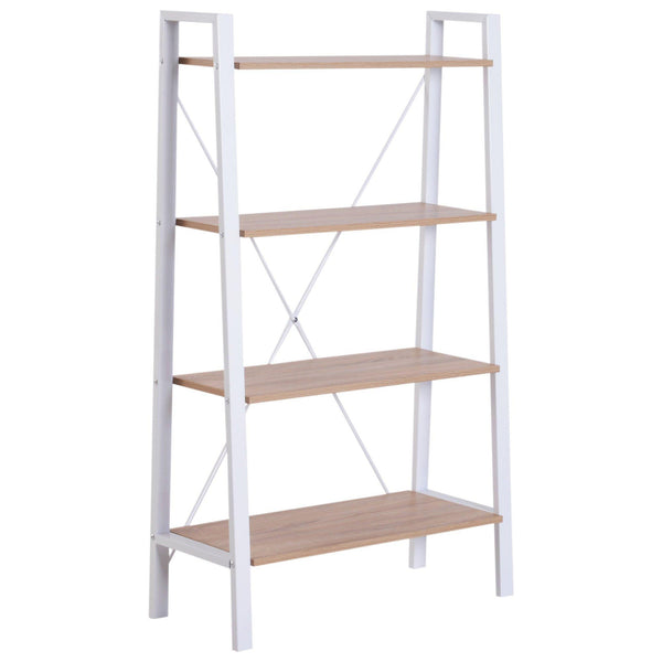 Libreria Scaffale a Scala 4 Ripiani in Legno e Acciaio Bianco e Rovere 80x33x133.5 cm online