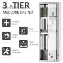 Armadietto per Medicinali 20x12x58 cm 3 Ripiani in Acciaio e Vetro  Argento
