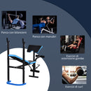 Panca Multifunzione  155x56,5x120 cm con Supporto Bilanciere e Schienale Regolabile in Acciaio e PU Nero e Blu      
