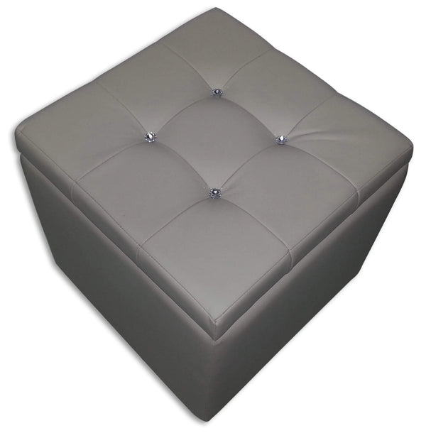 Cubo Pouf Contenitore in Similpelle e Cristalli Renier Tortora online