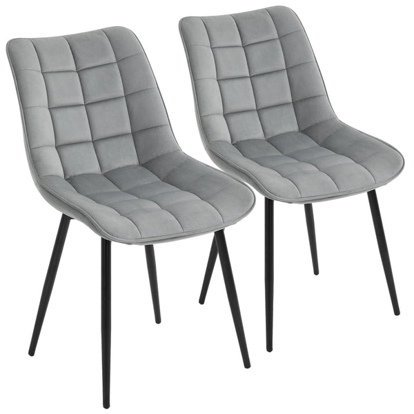 sconto Set 2 Sedie Imbottite 46x58,5x85,5 cm in Tessuto Vellutato Grigie