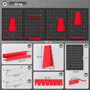 Set 4 Pannelli Porta Attrezzi da Parete 60x40x2 cm con 12 Supporti e 22 Ganci in Acciaio Nero e Rosso      