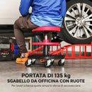 Sgabello da Officina Altezza 40-51 cm con Ruote Capacità fino a 135 kg con Vassoi Porta Utensili in Acciaio e Pelle Finta Rosso      