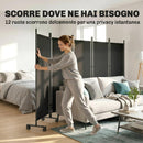 Divisorio Decorativo da Interno a 5 Pannelli 252x40x170 cm con 12 Ruote e Clip di Connessione in Acciaio Nero      