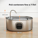 Fontanella per Gatti 32x22,1x22,3 cm Capacità 7L con Luce LED Filtri e Spazzola per Pulizia in Acciaio Argento 