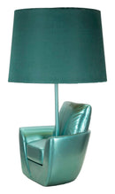 Lampada da Comodino Midcentury Turchese Ø26x43 cm in Resina e Ferro e Tessuto Turchese      