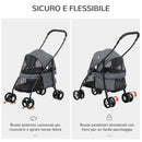 Passeggino per Cani Pieghevole 82x47x97 cm con Borsa e 2 Guinzagli Grigio e Nero   