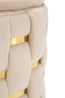 Puff con Contenitore Shanty Crema Set 2 Pz Ø37x42 cm - Ø28x35 cm in Ferro e MDF e Spugna e Poliestere Crema e Oro      