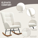 Sedia a Dondolo in Velluto Teddy, Metallo e Legno per Camera da Letto e Soggiorno, 70x94x100 cm, Bianco Crema      