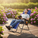 Sedia Poltrona Giardino Zero Gravity Pieghevole Acciaio Oxford con Vassoio Blu