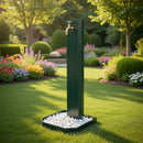 Fontana da Giardino Design a Colonna Ovale Rubinetto in Ottone e Base con Ciottoli Verde