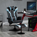 Sedia da Gaming Girevole Reclinabile con Poggiapiedi in Similpelle  Nera e Azzurro