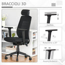 Sedia Poltrona Direzionale da Ufficio 67x64x118-126 cm in Tessuto a Rete Nero