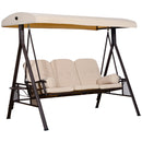 Dondolo da Giardino 3 Posti 208x121x172 cm Tetto Regolabile, Portabicchieri e Cuscini Beige  