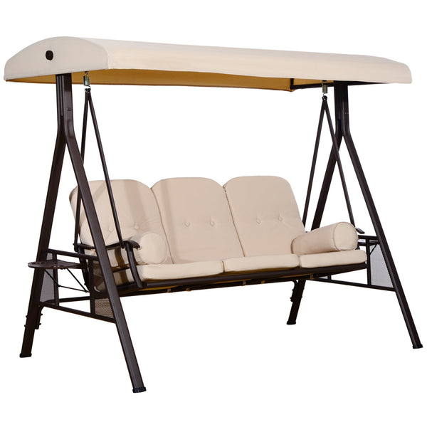 online Dondolo da Giardino 3 Posti 208x121x172 cm Tetto Regolabile, Portabicchieri e Cuscini Beige
