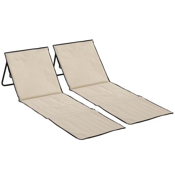 Set 2 Sdraio 142x51x40 cm Pieghevoli con Tasca Resistente Acqua in Tessuto Oxford Beige acquista