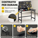 Banco da Lavoro Pieghevole Portatile 115x62x143,5 cm con Pannello Perforato Piano Spesso in Legno Struttura in Acciaio Nero      