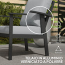Set 4 Pezzi da Esterno Divano 2 Poltrone e Tavolino in Alluminio e Fibra Grigio Carbone   