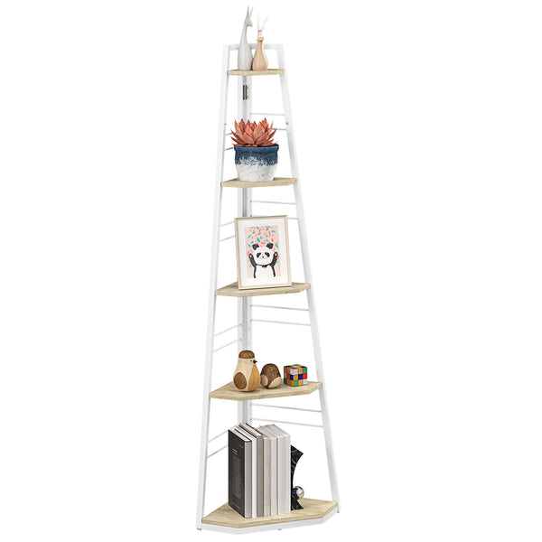 Libreria Angolare a 5 Ripiani 37,5x37,5x160 cm Struttura Pieghevole Colore Legno prezzo