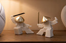 Decorazione Samurai Oda Quarzy 19x8x18 cm in Resina e Metallo Bianco e Oro      