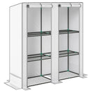 Serra da Giardino  144x48x142-152 cm con 2 Porte Avvolgibili 3 Ripiani e Tasche Laterali in PE Bianco e Grigio      