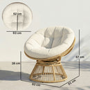 Poltrona Papasan Girevole 360° Moon Chair con Cuscino in Rattan PE e Cotone PP Bianco Crema      
