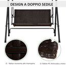 Dondolo da Giardino 2 Posti con Tettuccio Regolabile 140x110x151 cm in Metallo e Rattan PE Marrone e Grigio      