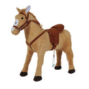 Cavallo Giocattolo con Suoni Realistici Sella Briglie e Poggiapiedi 85x28x60 cm in Poliestere Beige      