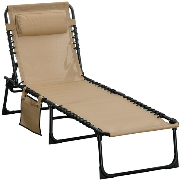 Sdraio da Giardino Pieghevole 185x58x30 cm con Schienale Reclinabile su 5 Posizioni e Cuscino in Tessuto a Rete e Acciaio Beige online