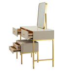 Toeletta Luxury con Specchio e Sgabello 120x45x75 cm in Pino e MDF e Spugna e Specchio e Poliestere e Metallo      