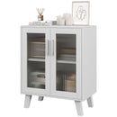 Credenza Moderna Multiuso 61x35x75 cm con 2 Ante Trasparenti e 2 Ripiani Bianco