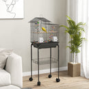 Gabbia per Uccelli con Piedistallo 46x36x120 cm Ruote Girevoli Ripiano e Accessori Nero   