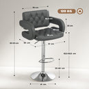 Sgabello da Bar Regolabile 61x50x93-113 cm Seduta Extra Large Girevole in Similpelle PU Grigio      