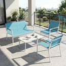 Set 4 Pezzi Salotto da Giardino Divano 2 Poltrone Tavolo in Metallo e Texteline Blu      