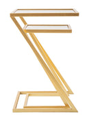 Tavolinetti Z Coppia 40x40x60 cm - 30x30x50 cm in Ferro e Vetro Oro      