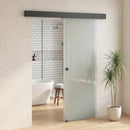 Porta Scorrevole 77,5x205 cm con Binario Silenzioso e Guida in Vetro Temperato Sabbiato Trasparente      