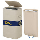 Cesto Biancheria Sporca 42x32x67 cm Sacco Estraibile Portabiancheria 105L Beige      