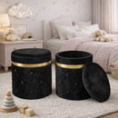 Set 2 Pouf Contenitori 38x44 cm e 31x38 cm con Design Trapuntato in Velluto Nero      